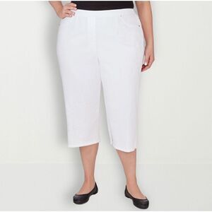 ALFRED DUNNER Capri Pants 22W White Slimming Stretch Blue Bayou Mid Rise Plus